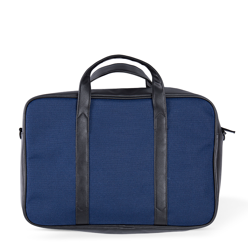 Classic Leather-Trimmed Briefcase – Nylon and Cotton with Leather Accents – Blue