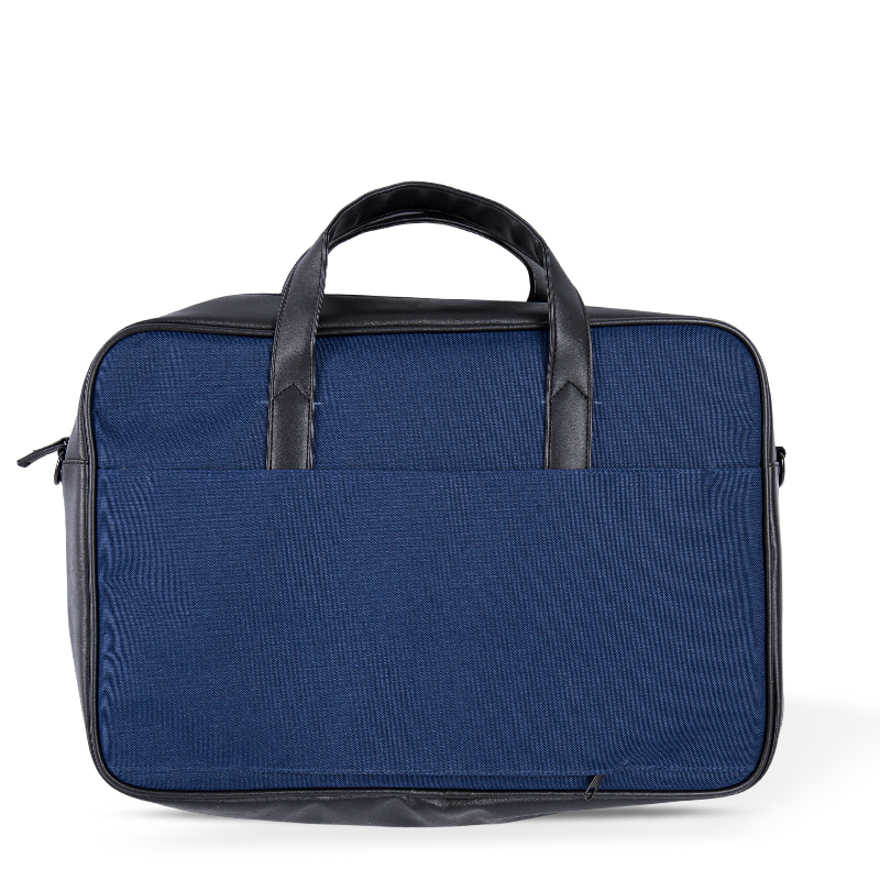 Classic Leather-Trimmed Briefcase – Nylon and Cotton with Leather Accents – Blue