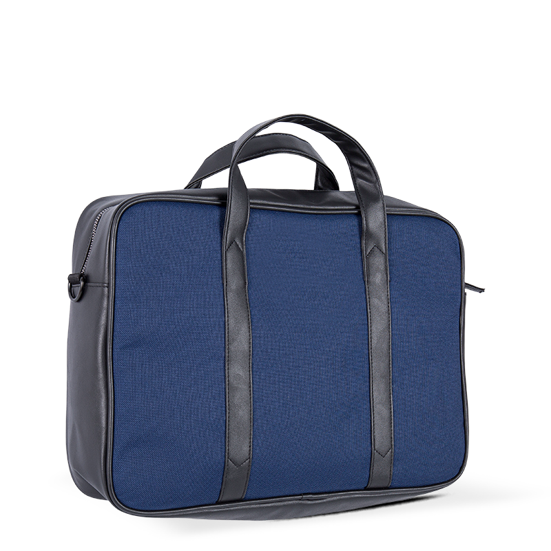 Classic Leather-Trimmed Briefcase – Nylon and Cotton with Leather Accents – Blue