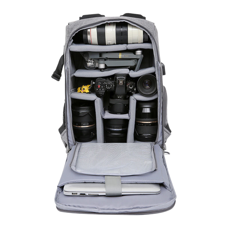 Large Capacity Camera Equipment Backpack with Waterproof Rain Cover, Suitable for 15.6-inch Laptop and DSLR Cameras (Dark Grey)
