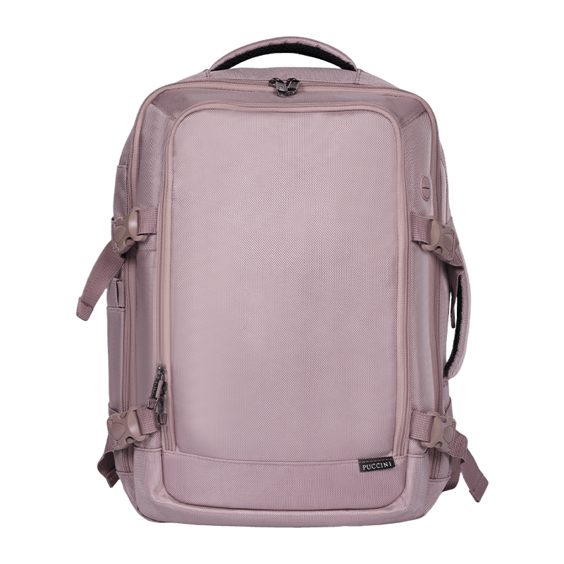 Expandable travel backpack with 16 inch laptop pocket, pink