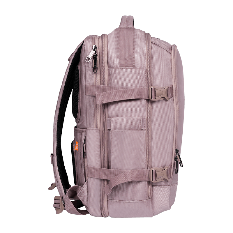 Expandable travel backpack with 16 inch laptop pocket, pink