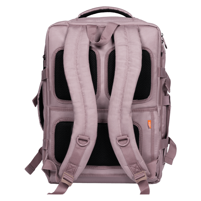 Expandable travel backpack with 16 inch laptop pocket, pink