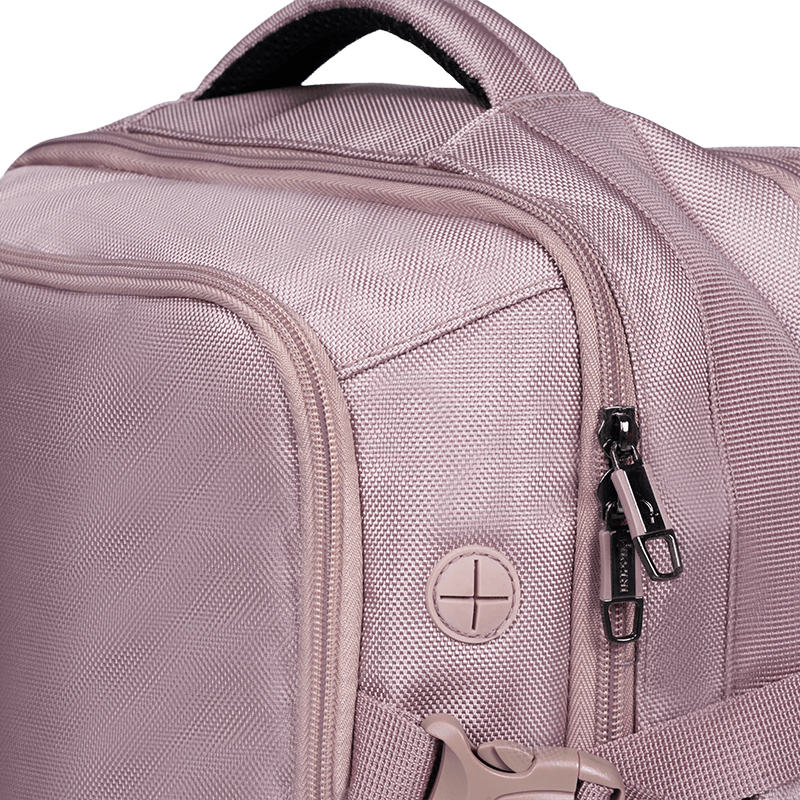 Expandable travel backpack with 16 inch laptop pocket, pink